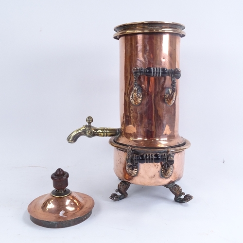 289 - A 19th century copper samovar and pan, with brass fittings and turned wood knop, overall height 41cm