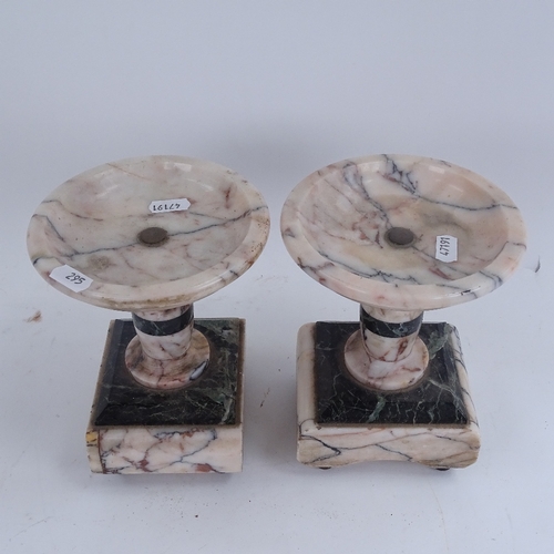 295 - An Art Deco pink marble 3-piece clock garniture, with sectional case and brass mounts, clock length ... 