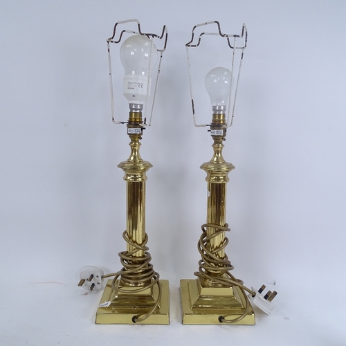 306 - 2 pairs of brass table lamps, and 2 other brass lamps (6)