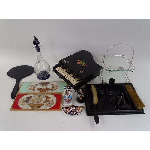 328 - Various collectables, including Royal Crown Derby pin tray, ebony dressing table set, Rabone tape me... 