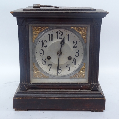 357 - A large slate and brass architectural mantel clock, and an oak-cased 2-train mantel clock, largest l... 