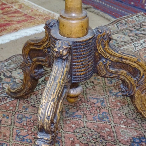 1538 - A Victorian walnut occasional table, with relief carved top, on tripod base, W53cm, H75cm