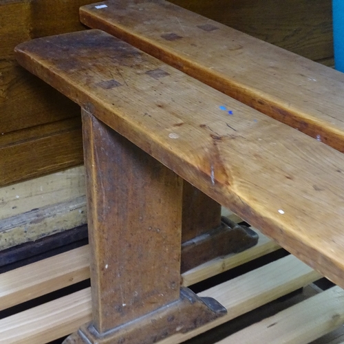 1546 - A pair of early 19th century fruitwood refectory benches, L202cm, D16cm, H50cm