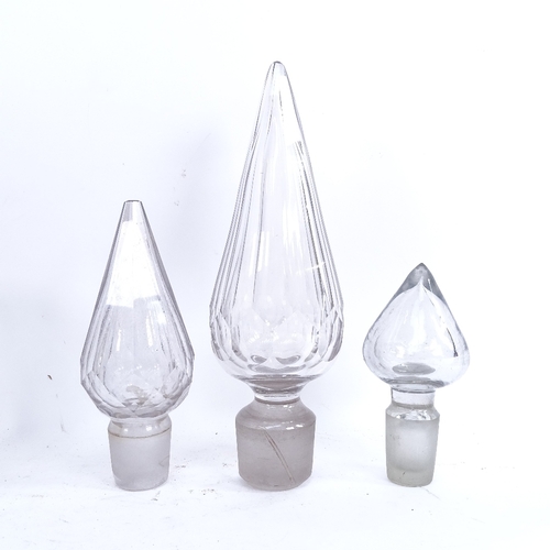 394 - A large cut-glass crystal stopper, 2 smaller stoppers, pair of hand-blown glass candle holders etc, ... 