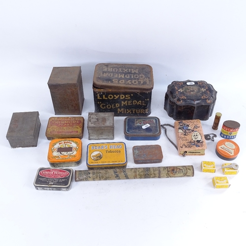 402 - A collection of various painted tin cigarette advertising boxes and containers