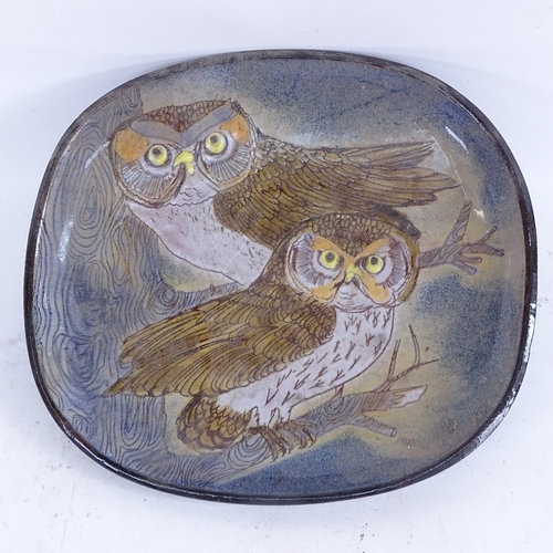 410 - Joyce Morgan for Chelsea Pottery - a large mid-century Studio pottery footed owl dish, length 35cm