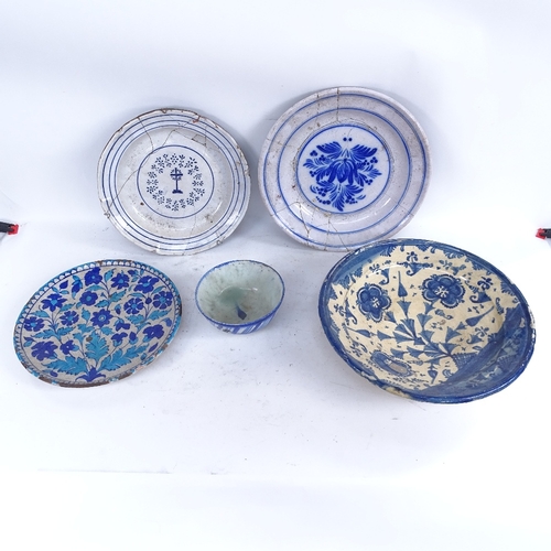 414 - A group of various glazed pottery faience wares, including Turkish? floral plate (5)