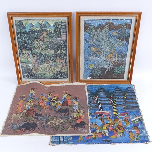 424 - Various Oriental watercolour thangka and embroideries