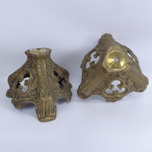 427 - A set of 4 Antique cast-brass candle stands, with lion paw feet, and a pair of cast-brass lamp bases... 