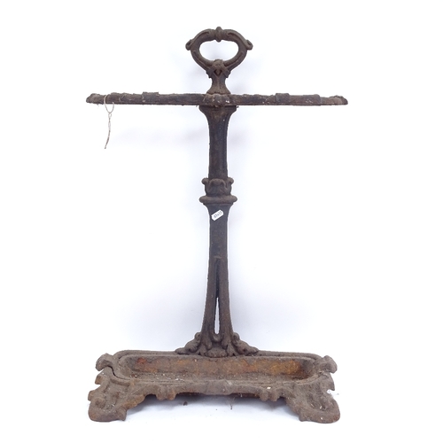 441 - A Victorian painted cast-iron stick stand, with removable drip tray, height 70cm