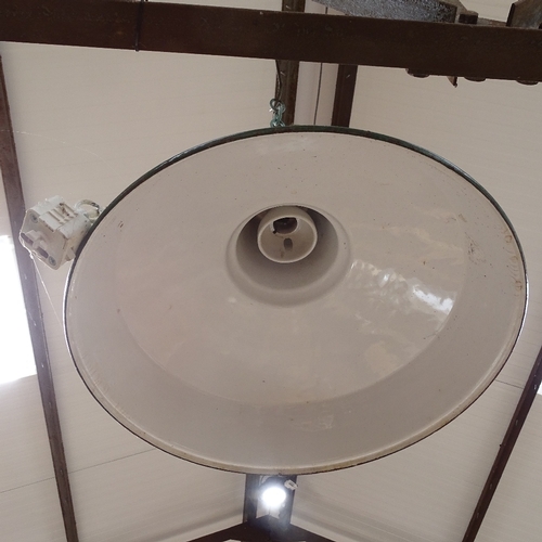 453 - A pair of Vintage green and white enamel industrial ceiling light shades, shade diameter 35cm (2)