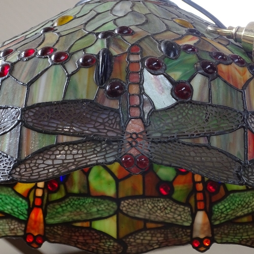 454 - A large Tiffany style leadlight glass dragonfly ceiling light fitting, shade diameter 50cm