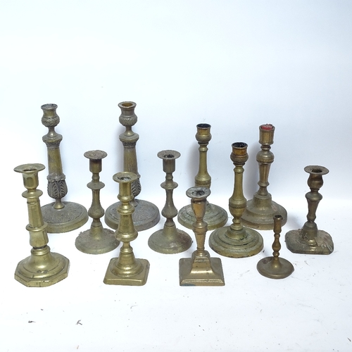 462 - Various brass table candlesticks, largest height 27cm