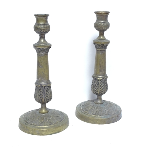 462 - Various brass table candlesticks, largest height 27cm