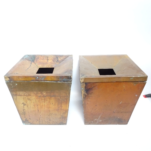 466 - A pair of tapered brass waste bins/jardinieres, with removable lids, height 33cm (3)