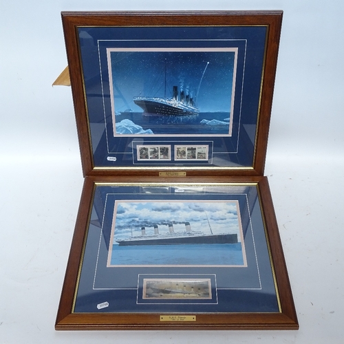 477 - A pair of RMS Titanic commemorative postage stamps and lithographs, framed (2)