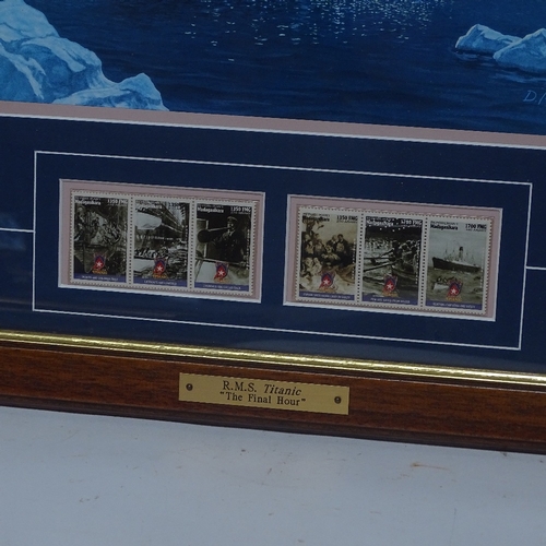 477 - A pair of RMS Titanic commemorative postage stamps and lithographs, framed (2)