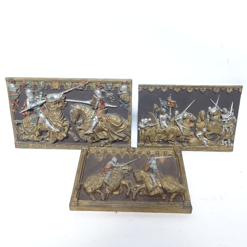 480 - A set of 3 Vintage Marcus Designs painted ceramic Medieval plaques, largest length 40cm (3)