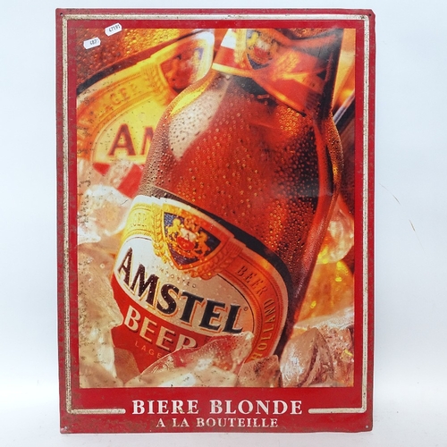 487 - 2 French Vintage painted tin advertising signs, including Motoculteur and Amstel, largest length 100... 