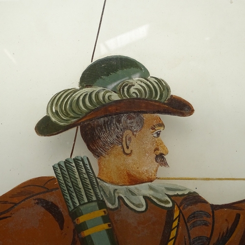 488 - A large reverse painted and gilded archer pub window panel, overall height 120cm, overall width 69cm