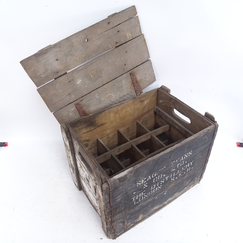 596 - 2 Vintage pine bottle crates, by Mason of Hull and Seager Evans of London, largest length 46cm (2)