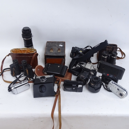 598 - Various cameras and binoculars, including Nikon, and Taylor Hobson (2 boxes)