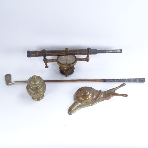 246 - Various collectables, including hickory-shafted Accurate putter, a Theodolite by Worthington & Allan... 