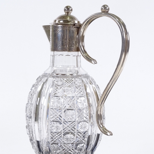 13 - A Victorian silver mounted cut glass claret jug, hallmarks Sheffield 1883, makers mark F.C., height ... 
