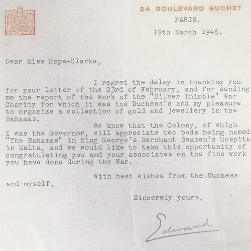 2 - Royal interest - A framed letter from Edward VIII as the Duke of Windsor, correspondence dated 19th ... 