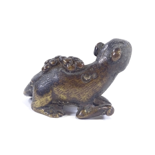 21 - A Chinese minature cast bronze otter with seaweed, indistinct makers mark to rear of neck, length 5c... 