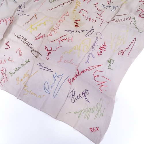 6 - A silk scarf with embroidered signatures of the Second World War French Resistance, given to the Ven... 