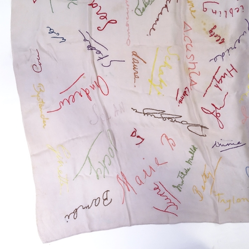 6 - A silk scarf with embroidered signatures of the Second World War French Resistance, given to the Ven... 