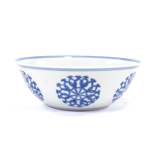 102 - A Chinese blue and white porcelain bowl, with painted geometric designs, 6 character mark, diameter ... 