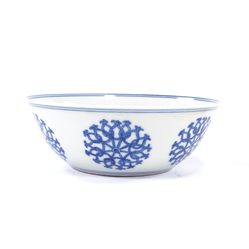 102 - A Chinese blue and white porcelain bowl, with painted geometric designs, 6 character mark, diameter ... 