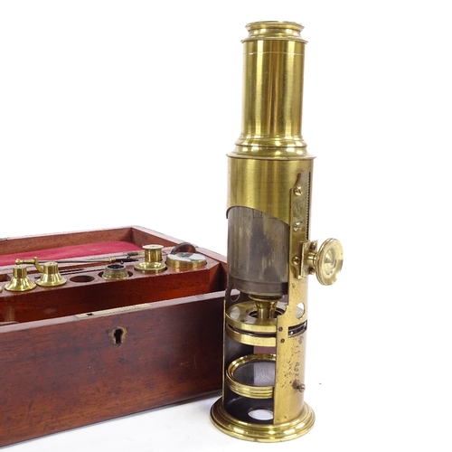 112 - A 19th Century J H Steward brass Compound Monocular Drum Microscope, engraved J.H.Steward, 406 Stran... 