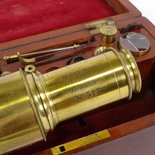 112 - A 19th Century J H Steward brass Compound Monocular Drum Microscope, engraved J.H.Steward, 406 Stran... 