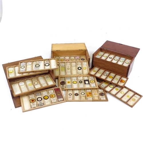 113 - 3 boxes of microscope slides, 19th and early 20th century, containing over 120 slides.