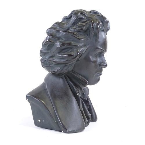 119 - A bronzed plaster bust of Beethoven, height 39cm.