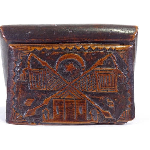 122 - A 19th century Portuguese carved horn box, with a Turkish carved wooden box and papier mache box (3)... 