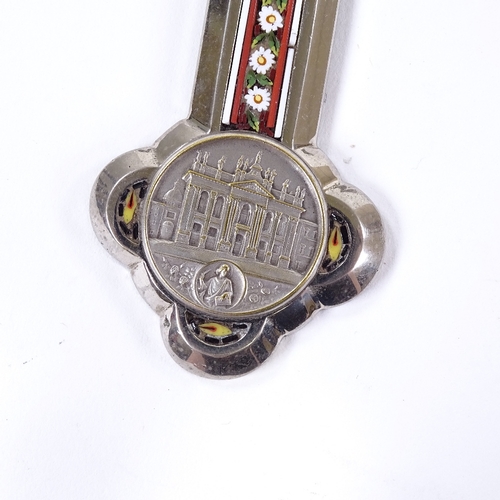 124 - A white metal cross, with micro mosaic inserts and Vatican panels, height 19cm.