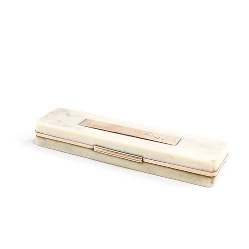 125 - A Georgian ivory toothpick case, with unmarked gold mounts and hidden hair panel, length 9cm.