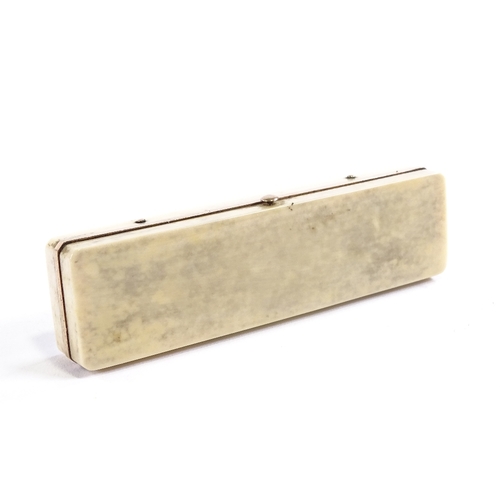 125 - A Georgian ivory toothpick case, with unmarked gold mounts and hidden hair panel, length 9cm.