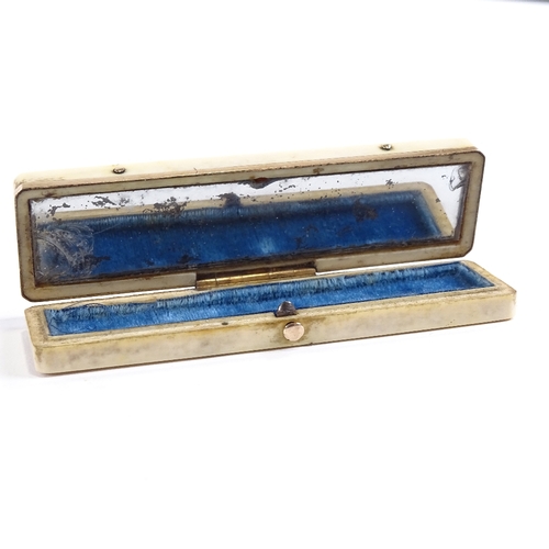 125 - A Georgian ivory toothpick case, with unmarked gold mounts and hidden hair panel, length 9cm.