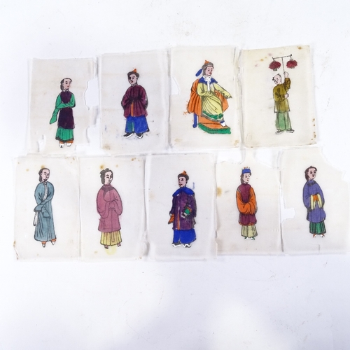 134 - A group of 9 miniature Chinese watercolours on rice paper, 11cm x 7cm