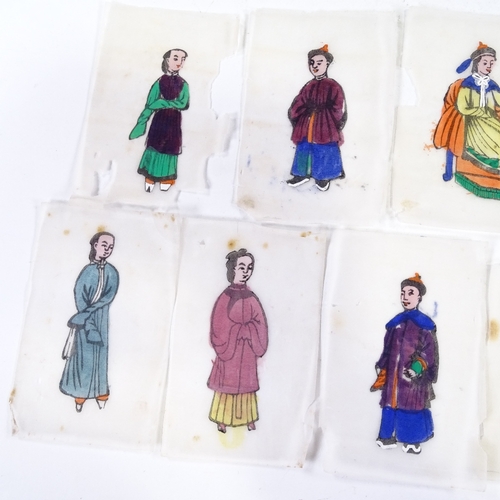 134 - A group of 9 miniature Chinese watercolours on rice paper, 11cm x 7cm