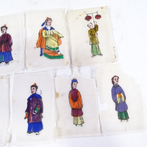 134 - A group of 9 miniature Chinese watercolours on rice paper, 11cm x 7cm