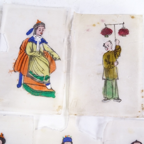 134 - A group of 9 miniature Chinese watercolours on rice paper, 11cm x 7cm