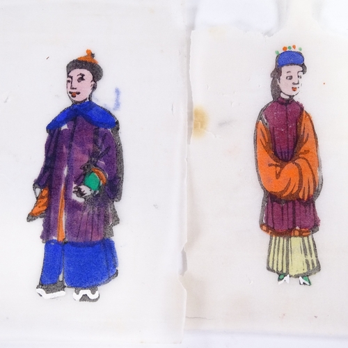 134 - A group of 9 miniature Chinese watercolours on rice paper, 11cm x 7cm