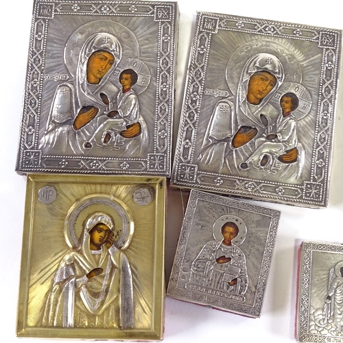 63 - 7 Russian silver mounted minature icons', 4 have hallmarks dating to late 19th century, largest 8.5c... 