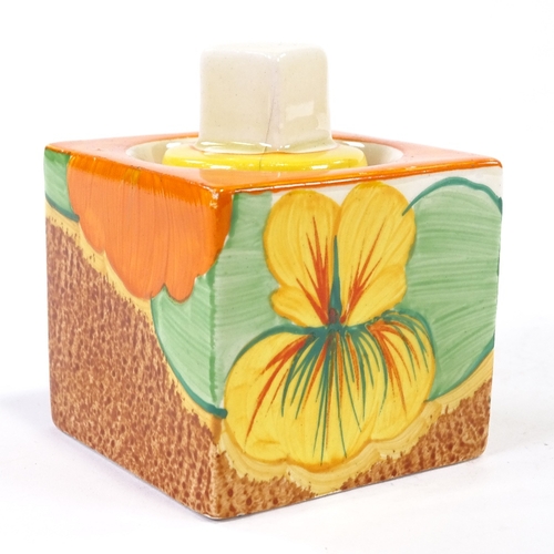 75 - A Clarice Cliff for Newport Pottery Bizarre Nasturtium pattern cube shape inkwell, model no. 458, wi... 